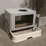 Foldable Cat Litter Box Front Entry & Top Exit Toilet Boxes with Massager Litter Scoop Enclosed Foldable Kitty Toilet - shimendi