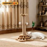 Pet Cat Toy Solid Wood Cat Turntable Funny Cat Stick Balls Durable Sisal Scratching Board Cat Supplies Cat Grab Column - shimendi
