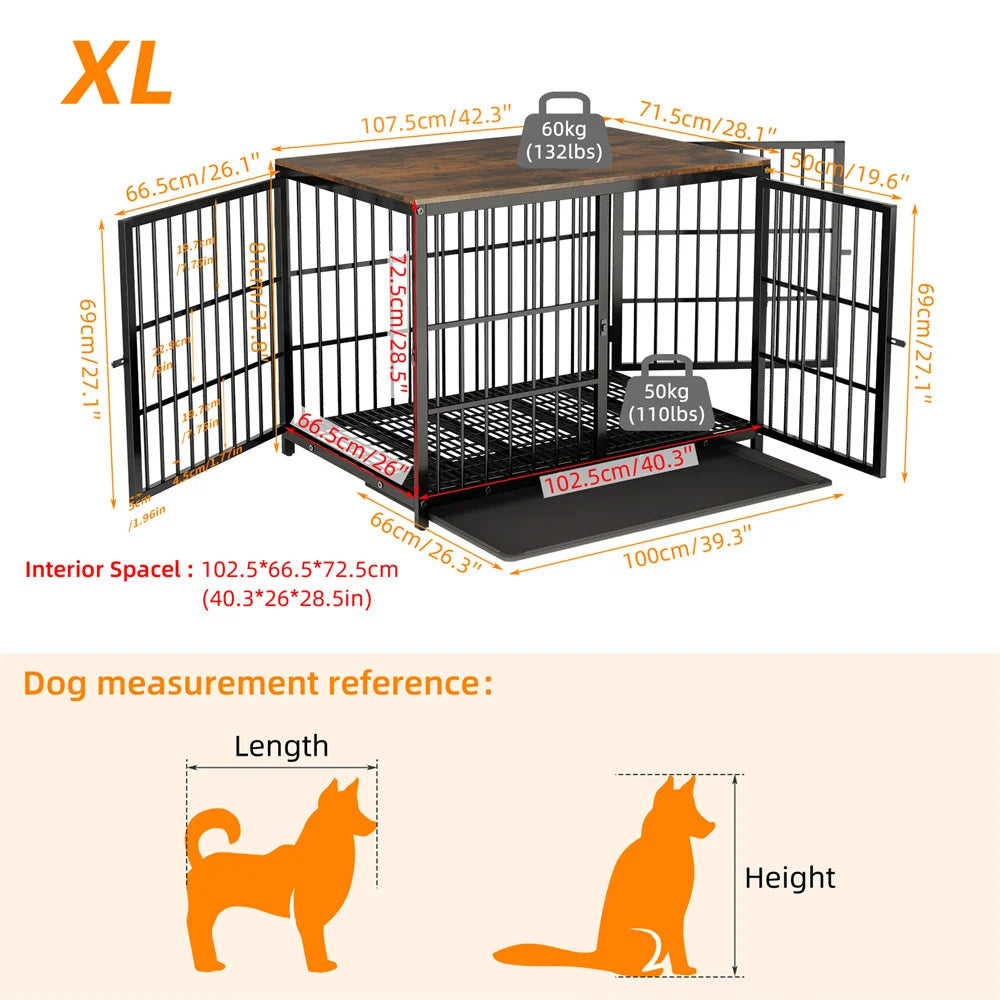 Large Wooden Dog Crate Indoor Furniture Style Elevated Pet