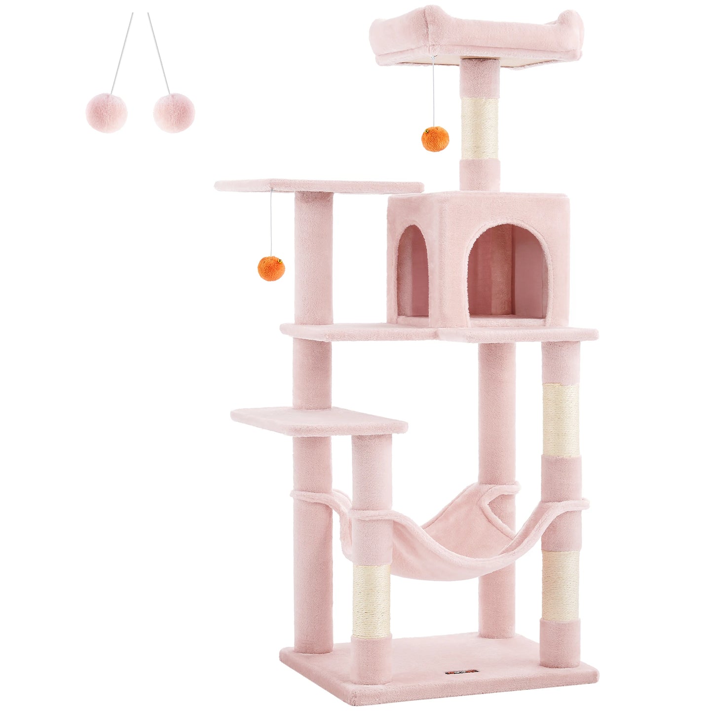 Feandrea Cat Tree, 143 cm Cat Tower for Indoor Cats, Multi-Level Plush Cat Condo with 4 Scratching Posts, 2 Perches, Cave
