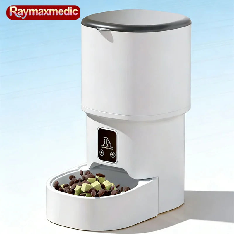 Raymax 4L WIFI Button Automatic Cat Feeder Intelligent Cat and Dog Pet Feeder Smart Pet Cat Food Dispenser Pet Feeder(No 5V 1A) - shimendi
