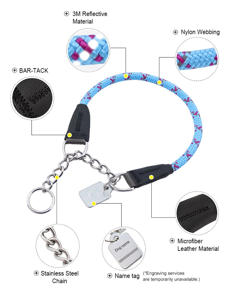Truelove Pet P-Chain Nylon Dog Collar Stainless Steel Chain Pull-resistant Reflective Decorative Explosion-proof Walking TLC5373