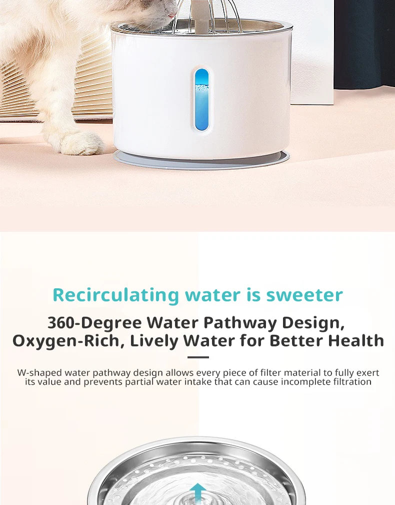 New 3.2L Stainless Steel Cat Water Fountain, USB Auto Smart Pet Drinking Fountain with Visual Water Window, Silent Pump for Cats