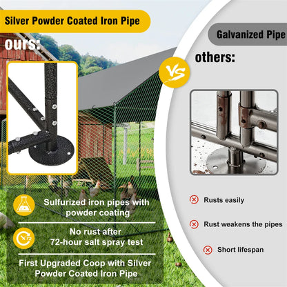 Heavy Duty Upgrade Outdoor Chicken Coop Large Metal Chicken Run Walkin Poultry Habitat Chicken Poultry Cage w/ Waterproof Cover