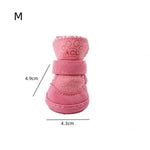 1 set of 4 pet snow boots dog shoes Teddy plush cotton shoes foot cover Winter small dog can not lose warm shoes Autumn and wint - shimendi