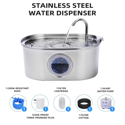 Cat water Fountain NautyPaws 3.2L stainless steel pet water dispenser automatic dog water dispenser with water level window