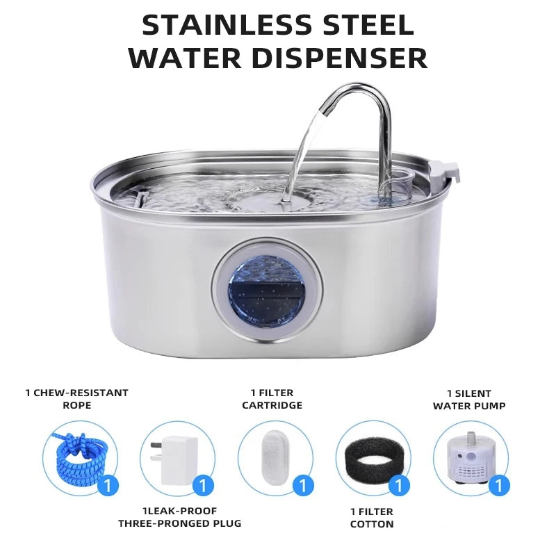 Cat water Fountain NautyPaws 3.2L stainless steel pet water dispenser automatic dog water dispenser with water level window