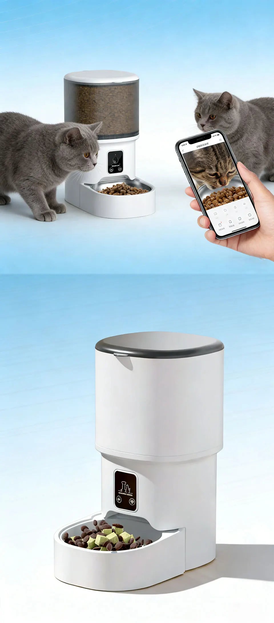 Raymax 4L WIFI Button Automatic Cat Feeder Intelligent Cat and Dog Pet Feeder Smart Pet Cat Food Dispenser Pet Feeder(No 5V 1A)