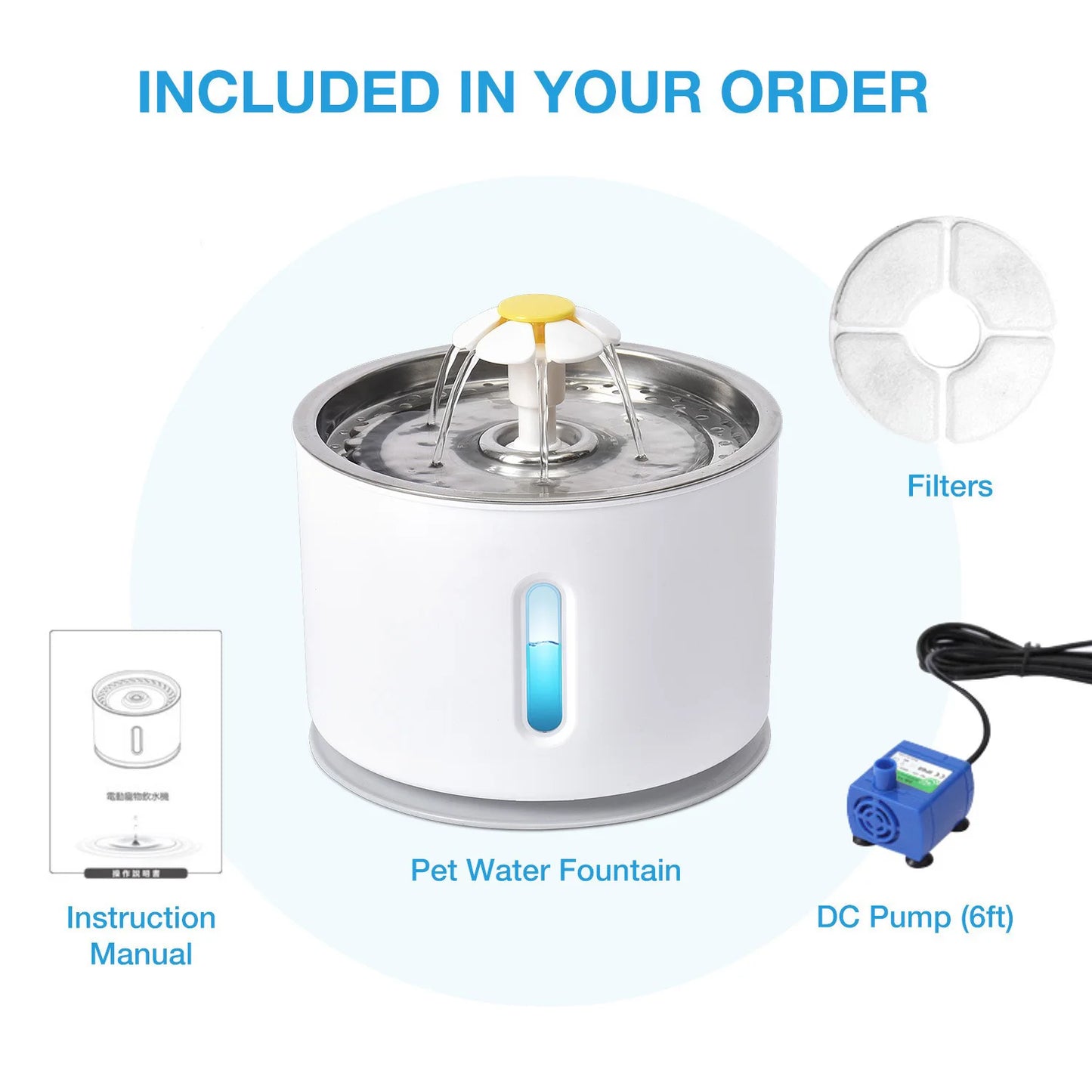 New 3.2L Stainless Steel Cat Water Fountain, USB Auto Smart Pet Drinking Fountain with Visual Water Window, Silent Pump for Cats