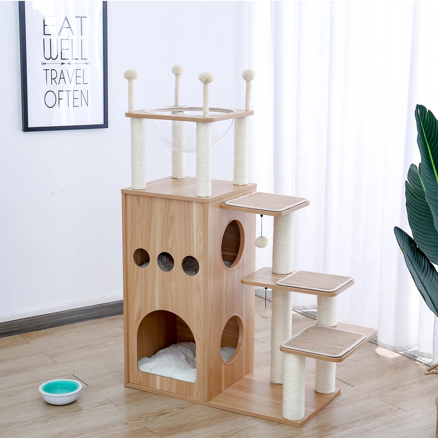 Multi-Level Cat Tree for Indoor Wood Cat Tower with Scratching Posts Spacious Condo Hammock Top Perch Cat Scratcher Cat Toys