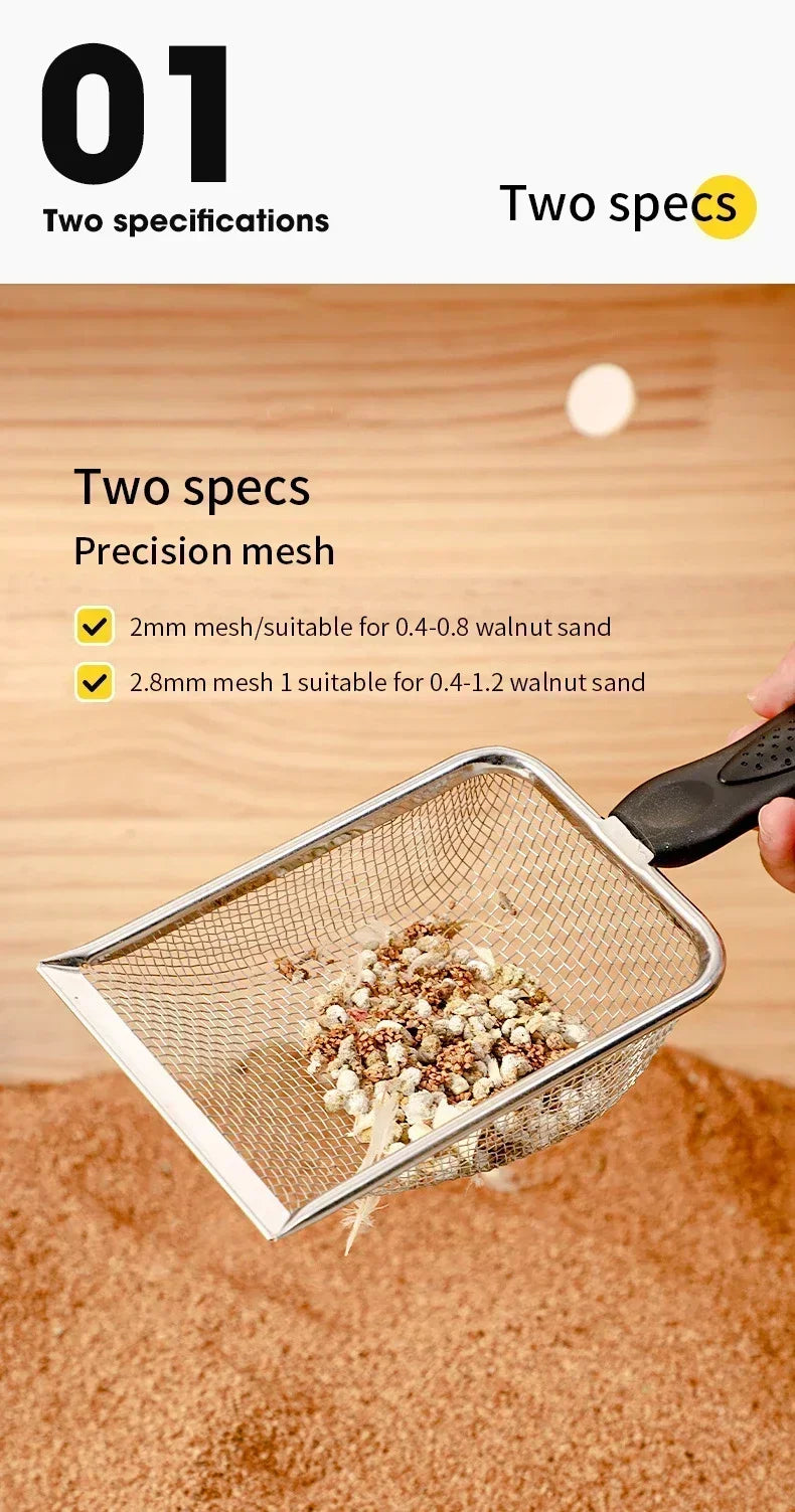 Cat Litter Scoop Fine Hole Stainless Steel Small Hole Cat Poop Shovel Tool Metal Dog Scoop Cleaning Brush AntiRust Litter Shovel