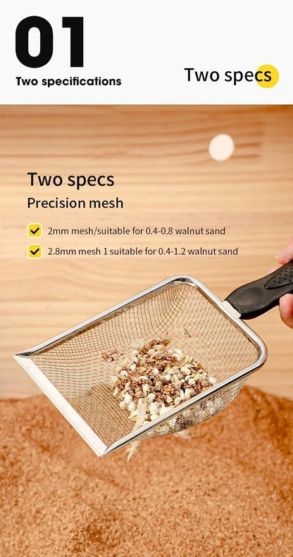 Cat Litter Scoop Fine Hole Stainless Steel Small Hole Cat Poop Shovel Tool Metal Dog Scoop Cleaning Brush AntiRust Litter Shovel