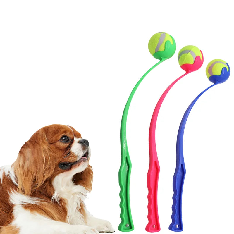 Pet Throwing Stick Toy - Interactive Ball Launcher for Dogs Cats Training, Fetch Game with Rubber Balls - shimendi