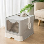 Front Entry Top Exit Cat Litter Tray Box with Scoop and Drawer Foldable Hooded Kitty Pet Toilet Extra Large - shimendi