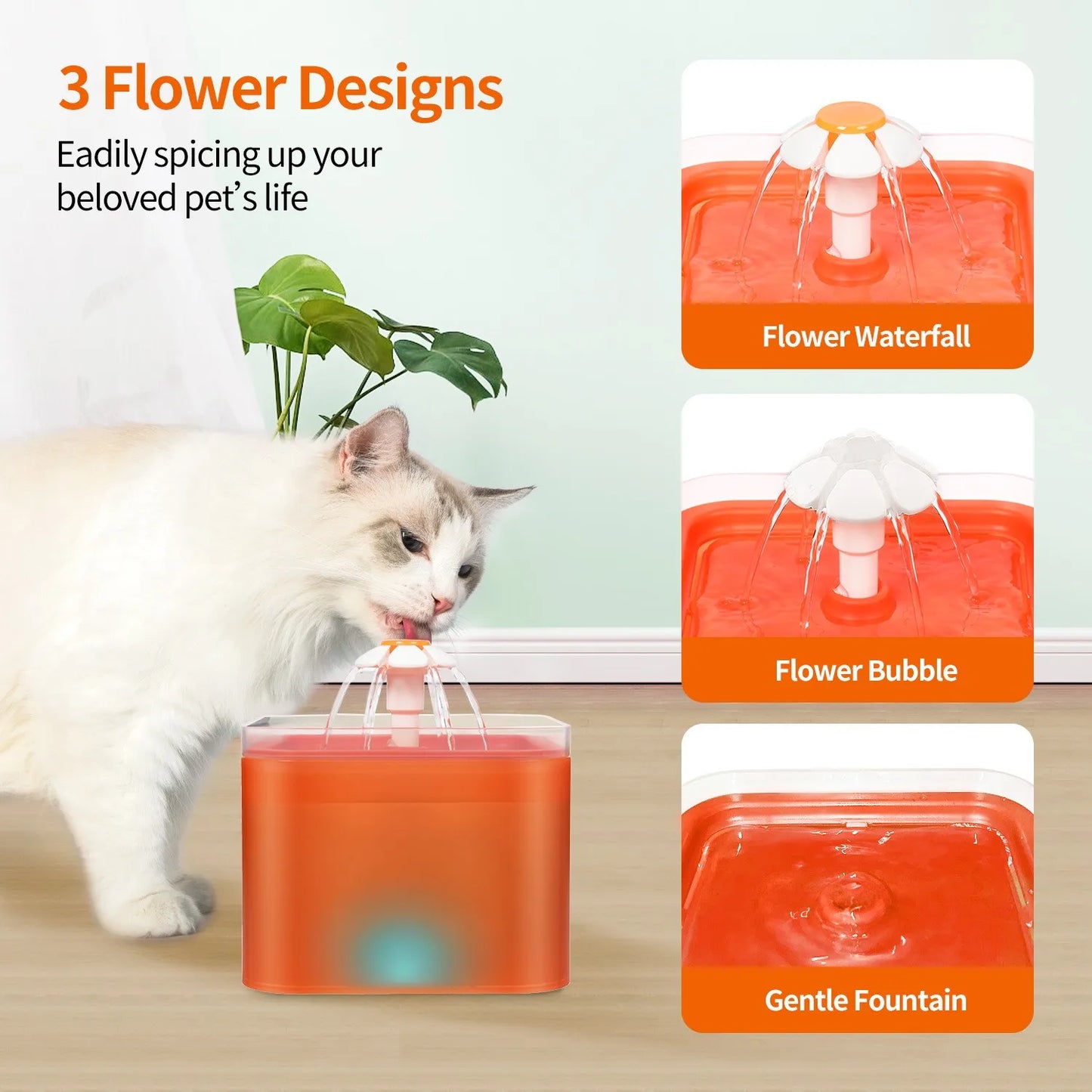 2L Automatic Cat Water Fountain with LED Nightlight, USB Powered Quiet Pump with Filter for Cats and Small Dogs