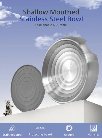 304 Stainless Steel Cat Dog Pet Bowl Non Slip Durable Anti Overthrow Shallow Mouth Design Not Black Chin Grain Basin