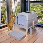XXL Stainless Steel Cat Litter Box Enclosed Puppy Cat Litter Tray with Lid Large Litter Pan High Wall Side Easy Cleaning Toilet - shimendi