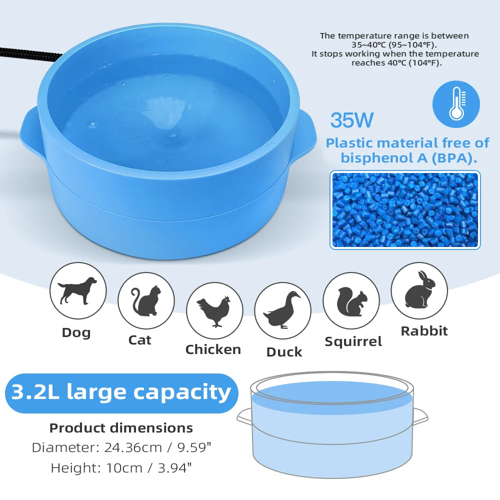 Auto Constant Temperature Heated Pet Bowl, 2-in-1 Food & Water Warmer for Cats Dogs Winter Keep Warm Bowl