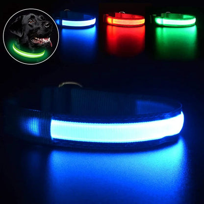 USB Charging LED Dog Collar Anti-lost Safety Night Light Luminous Dogs Necklace Adjustable Nylon Pet Glowing Collars Supplies