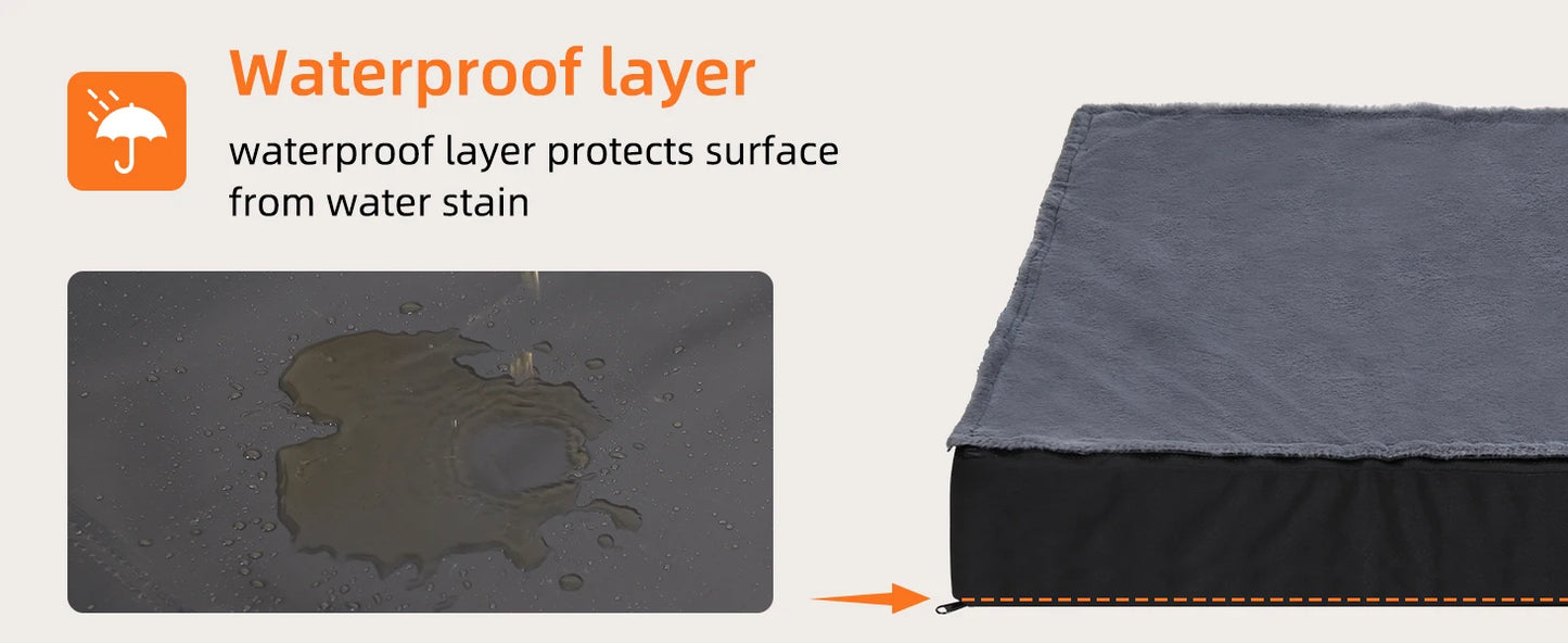 Large Orthopaedic Dog Bed Waterproof Cushion Pet Mattress 2 In 1 Pet Dog Crate Bed with Removable Washable Cover Indoor Outdoor