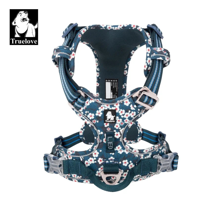 Truelove Pet Harness Floral No Pull Cotton Fabric Breathable and Reflective Soft Cats Dogs Small Medium Walking Running TLH5655