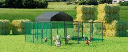 Heavy Duty XXL Chicken Run Coop Cage Walk In Coop Poultry Hen Rabbit Metal Kennel Hutch Pen with Waterproof UV Cover Outdoor