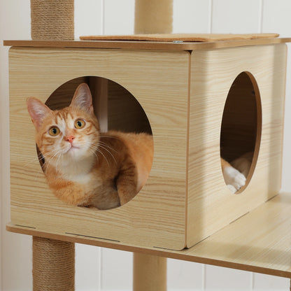 Multi-Level Cat Tree for Indoor Wood Cat Tower with Scratching Posts Spacious Condo Hammock Top Perch Cat Scratcher Cat Toys