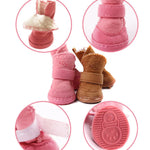 1 set of 4 pet snow boots dog shoes Teddy plush cotton shoes foot cover Winter small dog can not lose warm shoes Autumn and wint - shimendi