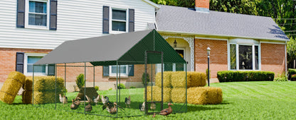 Heavy Duty Upgrade Outdoor Chicken Coop Large Metal Chicken Run Walkin Poultry Habitat Chicken Poultry Cage w/ Waterproof Cover