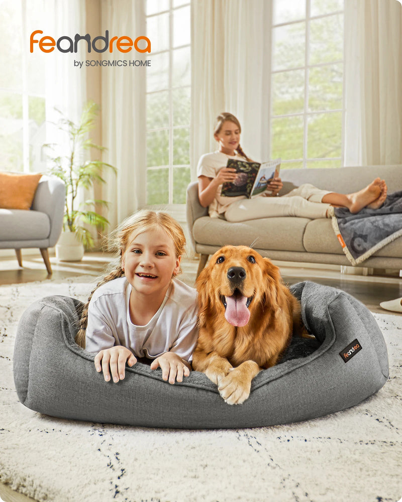 Feandrea Dog Basket, Raised Edge, Non-Slip, Removable Washable Cover, XL Size for Large Dogs, 100 x 75 x 25 cm, Grey shimendi Sécurité et Confort pour Chien chat| Shimendi