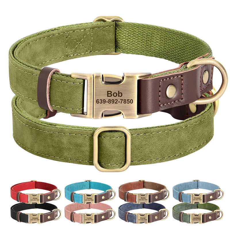 Free Custom PU Leather Dog Collar Engraved Dog Collars Adjustable Pet Buckle ID Necklace Durable for Small Medium Large Dogs Pug - shimendi
