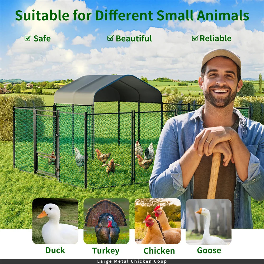 Heavy Duty XXL Chicken Run Coop Cage Walk In Coop Poultry Hen Rabbit Metal Kennel Hutch Pen with Waterproof UV Cover Outdoor