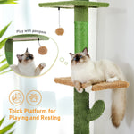 Cat Tree 5-Tier Floor to Ceiling Cat Tower Cactus Tall Climbing Tree with Scratching Post Hammock Dangling Ball for Indoor Cats - shimendi