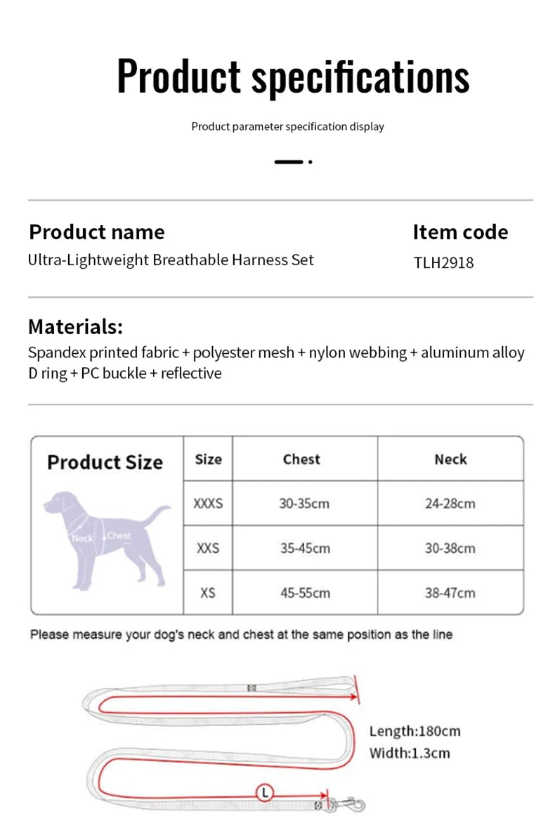 Truelove Pet Harness and Leash Set Ultra-Lightweight Breathable High Quality Nylon Mesh Reflective Night Training Dog TLH2918