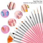 15pcs Nail Art Liner Brush Kit UV Gel Nail Brush Set French Stripe Line Painting Drawing Flower Pen Professional Manicure Tools - shimendi