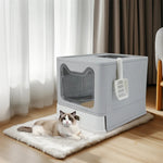 Enclosed Stainless Steel Cat Litter Box with Lid Scoop Large Litter Box Covered Top Entry Litter Pan High Sided Easy Cleaning shimendi Sécurité et Confort pour Chien chat| Shimendi