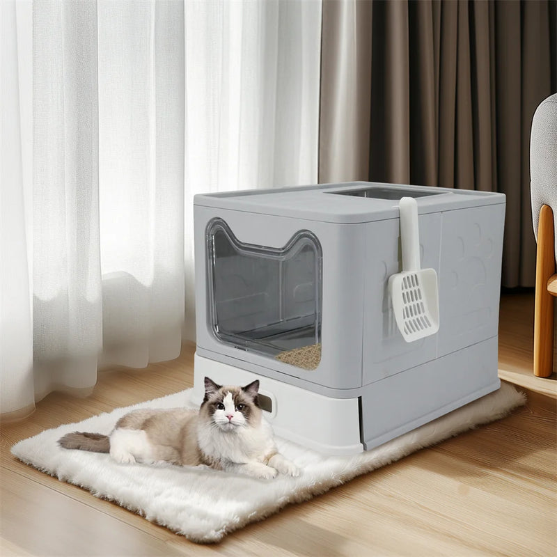 Enclosed Stainless Steel Cat Litter Box with Lid Scoop Large Litter Box Covered Top Entry Litter Pan High Sided Easy Cleaning - shimendi