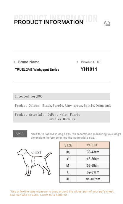 TRUELOVE Escape-proof Harness with Zippered Pocket Tactical Dog Vest Harness and Easy Control Training Military Backpack YH1811