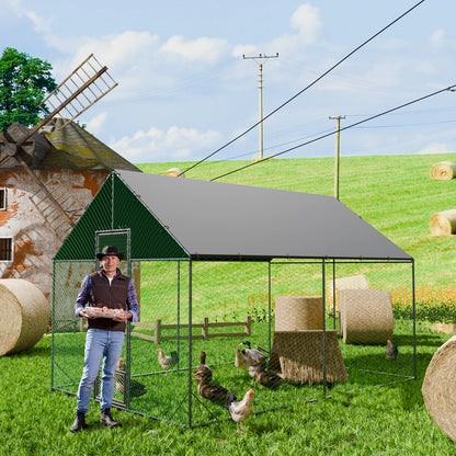 Heavy Duty Upgrade Outdoor Chicken Coop Large Metal Chicken Run Walkin Poultry Habitat Chicken Poultry Cage w/ Waterproof Cover