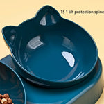 Pet Bowls With Water Feeder, 3 In 1 Ear Design Tilted Cat Water And Food Bowl Set With Gravity Water Bottle For Neck Protection - shimendi