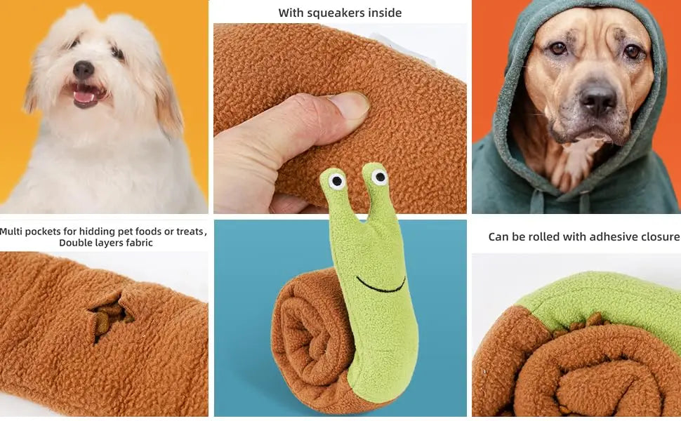 Dog Squeak Toys Pet Sniffing Plush Snails Toys Tibetan Food Molar Puzzle Dog Toys For Grinding Teeth Food Olfactory Training