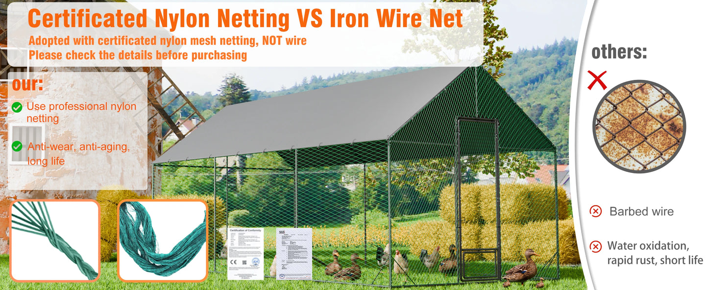 Heavy Duty Upgrade Outdoor Chicken Coop Large Metal Chicken Run Walkin Poultry Habitat Chicken Poultry Cage w/ Waterproof Cover