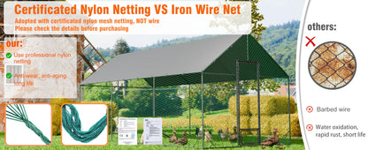 Heavy Duty Upgrade Outdoor Chicken Coop Large Metal Chicken Run Walkin Poultry Habitat Chicken Poultry Cage w/ Waterproof Cover