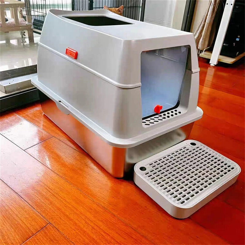 4-Style Cat Litter Box with Lid Large Kitty Litter Box Enclosed with High Sided Enclosure Scoop Non-Sticky - shimendi
