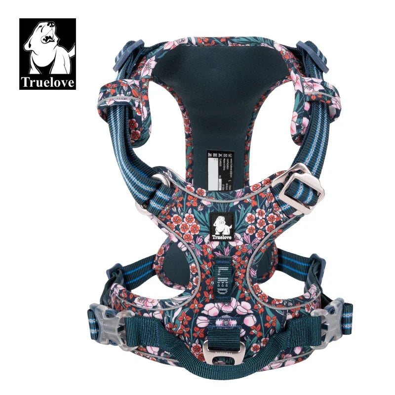 Truelove Pet Harness Floral No Pull Cotton Fabric Breathable and Reflective Soft Cats Dogs Small Medium Walking Running TLH5655