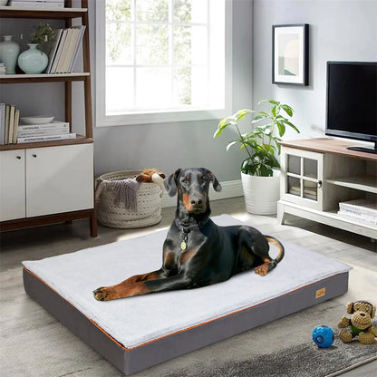 Premium Large Orthopedic Memory Foam Dog Bed Waterproof Pet Dog Crate Jumbo Mattress with Orange Trim Washable Water Resistant