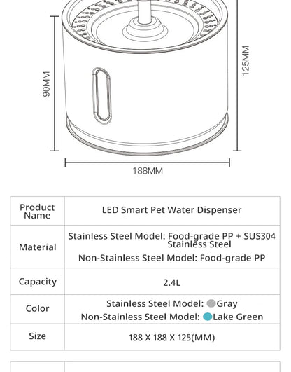 New 3.2L Stainless Steel Cat Water Fountain, USB Auto Smart Pet Drinking Fountain with Visual Water Window, Silent Pump for Cats
