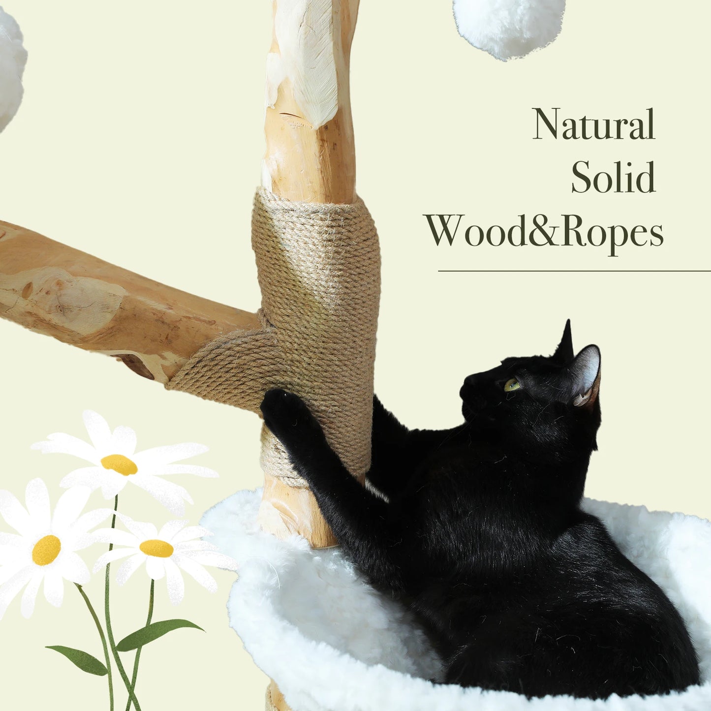 Large Cat Tree Tower with Sisal Scratching Post Wicker Basket Bed Flower Cat Condo Indoor Modern Cat Furniture Cat Accessories