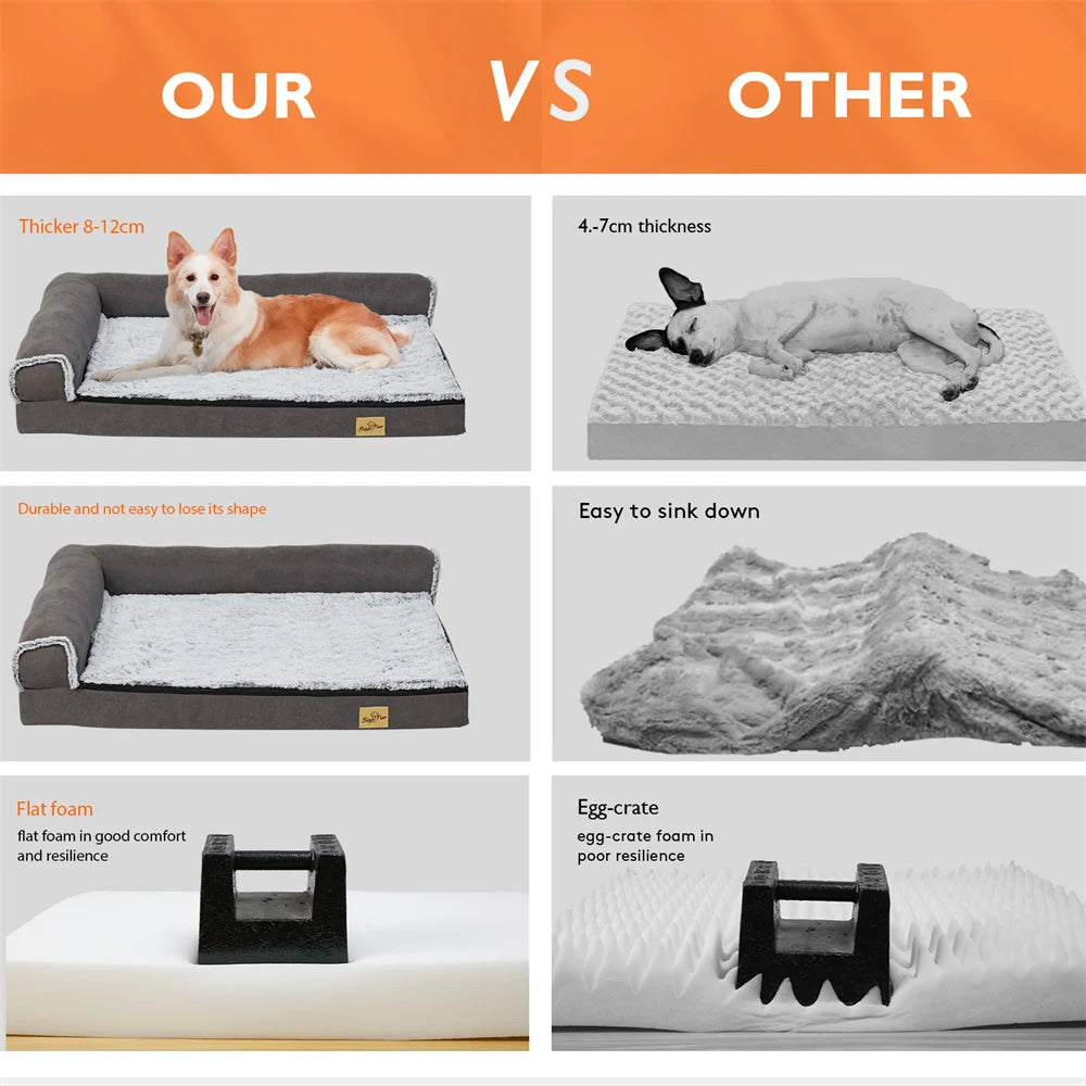 XXL XL Large Orthopedic Dog Bed Chaise Lounge Pillow Headrest Pet Bed Sofa Couch L-Shape Bolster with Removable Washable Cover