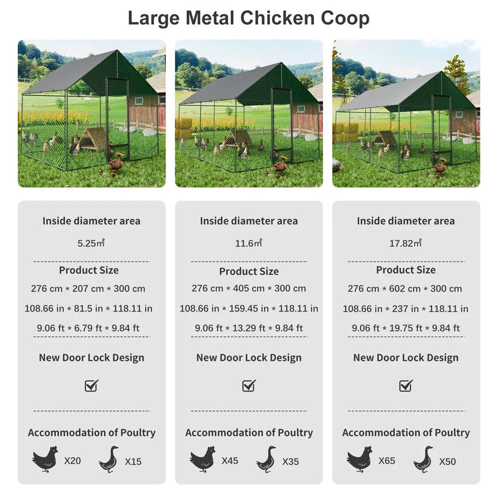 Heavy Duty Upgrade Outdoor Chicken Coop Large Metal Chicken Run Walkin Poultry Habitat Chicken Poultry Cage w/ Waterproof Cover